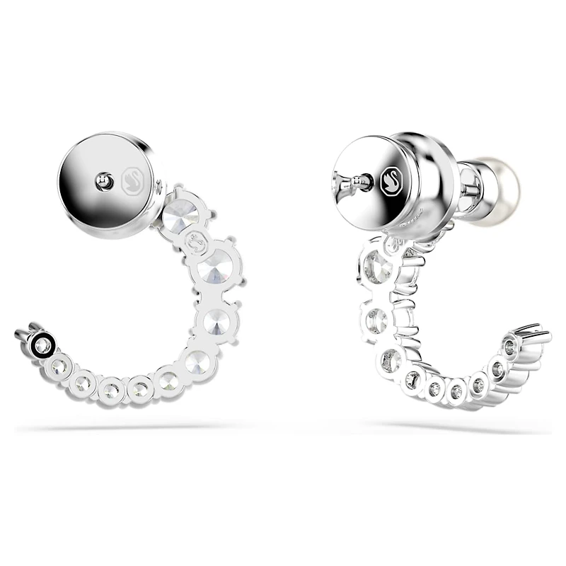 Matrix hoop earrings, Crystal pearl, Round cut, White