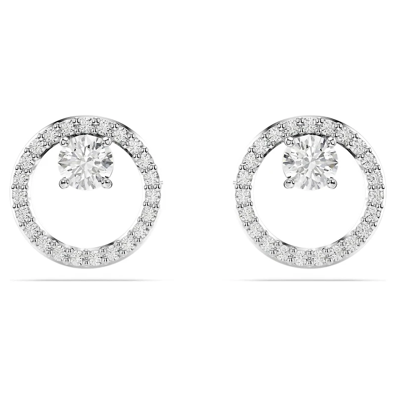 Constella stud earrings, Round cut, White, Rhodium plated by SWAROVSKI