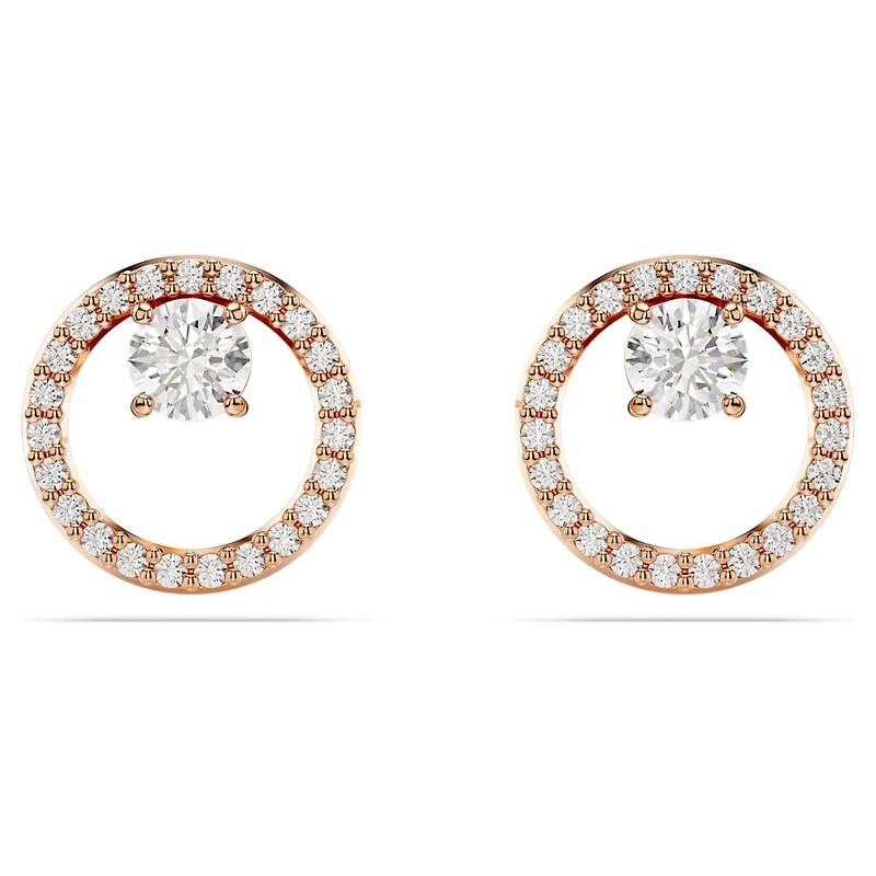 Constella stud earrings, Round cut, White, Rose gold-tone plated by SWAROVSKI