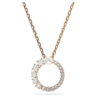 Matrix pendant, Crystal pearl, Round cut, White, Rose gold-tone plated by SWAROVSKI