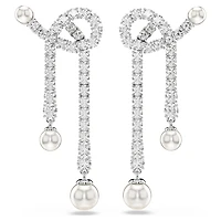 Matrix drop earrings, Crystal pearl, Round cut, White, Rhodium plated by SWAROVSKI
