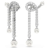 Matrix drop earrings, Crystal pearl, Round cut, White, Rhodium plated by SWAROVSKI