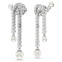 Matrix drop earrings, Crystal pearl, Round cut, White, Rhodium plated by SWAROVSKI