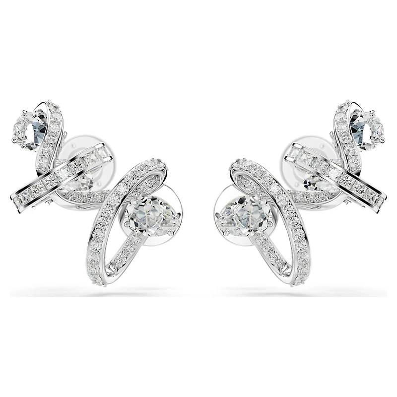 Hyperbola ear cuff, Mixed cuts, White, Rhodium plated by SWAROVSKI