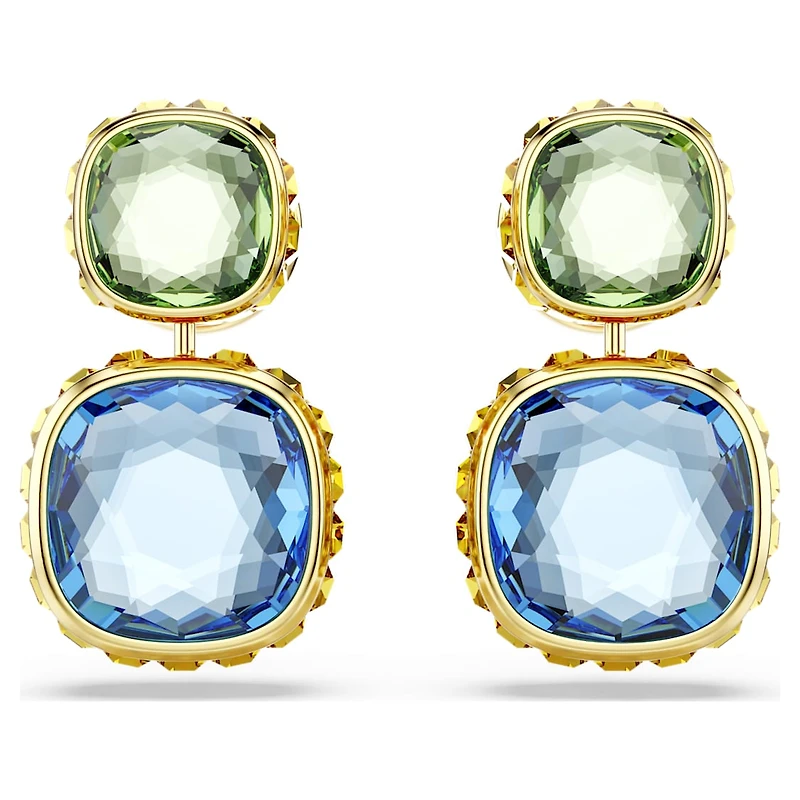 Chroma drop earrings, Cushion cut, Multicolored, Gold-tone plated by SWAROVSKI