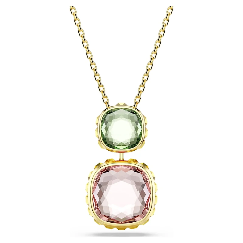 Chroma pendant, Cushion cut, Multicolored, Gold-tone plated by SWAROVSKI