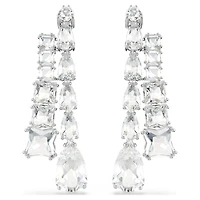 Matrix drop earrings, Mixed cuts, White, Rhodium plated by SWAROVSKI