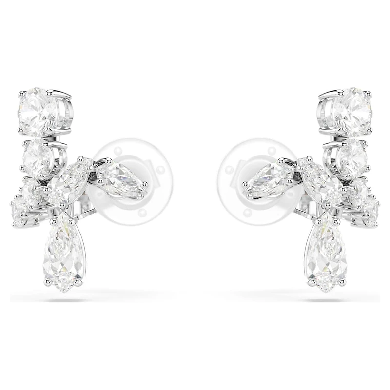 Matrix clip earrings, Mixed cuts, White, Rhodium plated by SWAROVSKI
