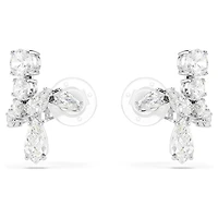 Matrix clip earrings, Mixed cuts, White, Rhodium plated by SWAROVSKI