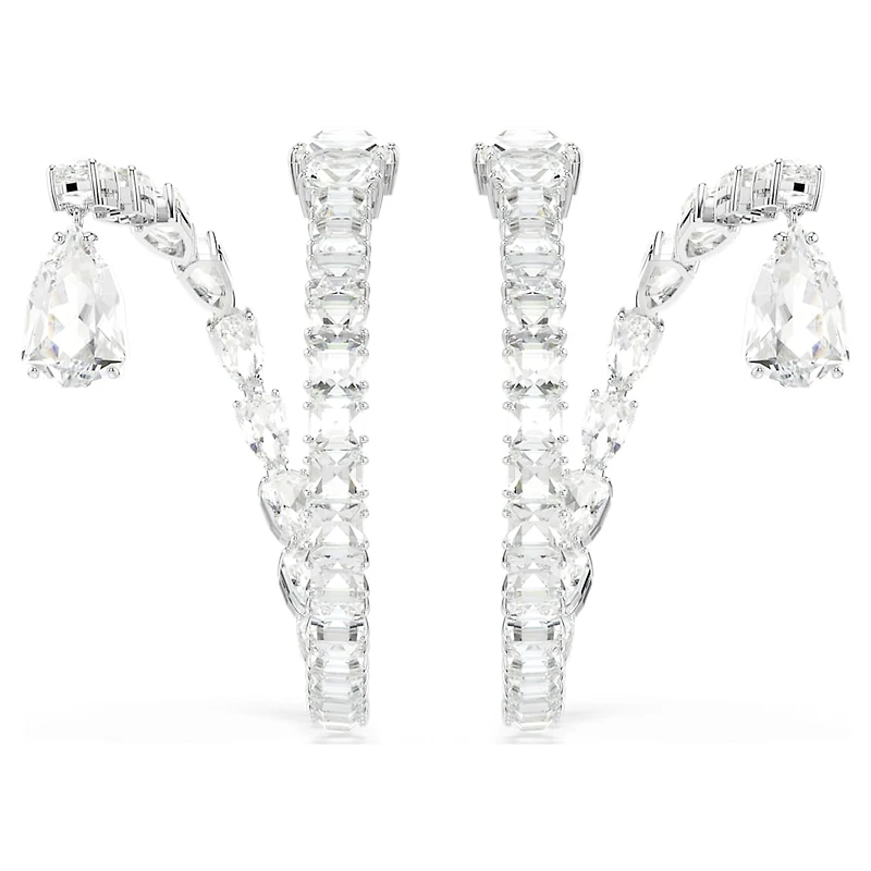 Matrix hoop earrings, Mixed cuts, White, Rhodium plated by SWAROVSKI