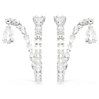 Matrix hoop earrings, Mixed cuts, White, Rhodium plated by SWAROVSKI