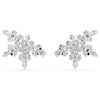 Idyllia clip earrings, Mixed cuts, Half snowflake, White, Rhodium plated by SWAROVSKI