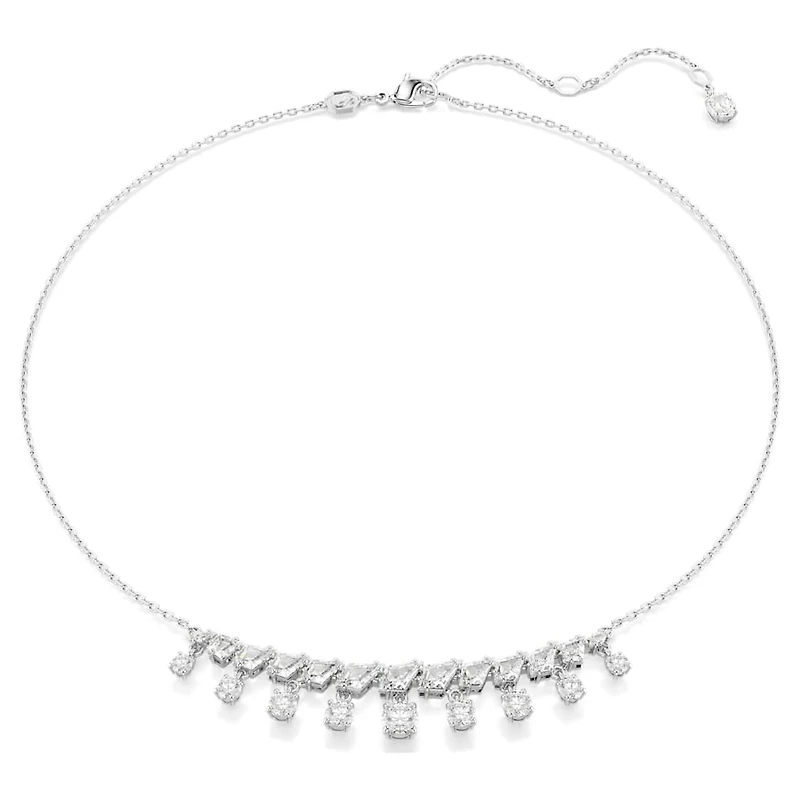 Idyllia necklace, Mixed cuts, Snowflake, White, Rhodium plated by SWAROVSKI
