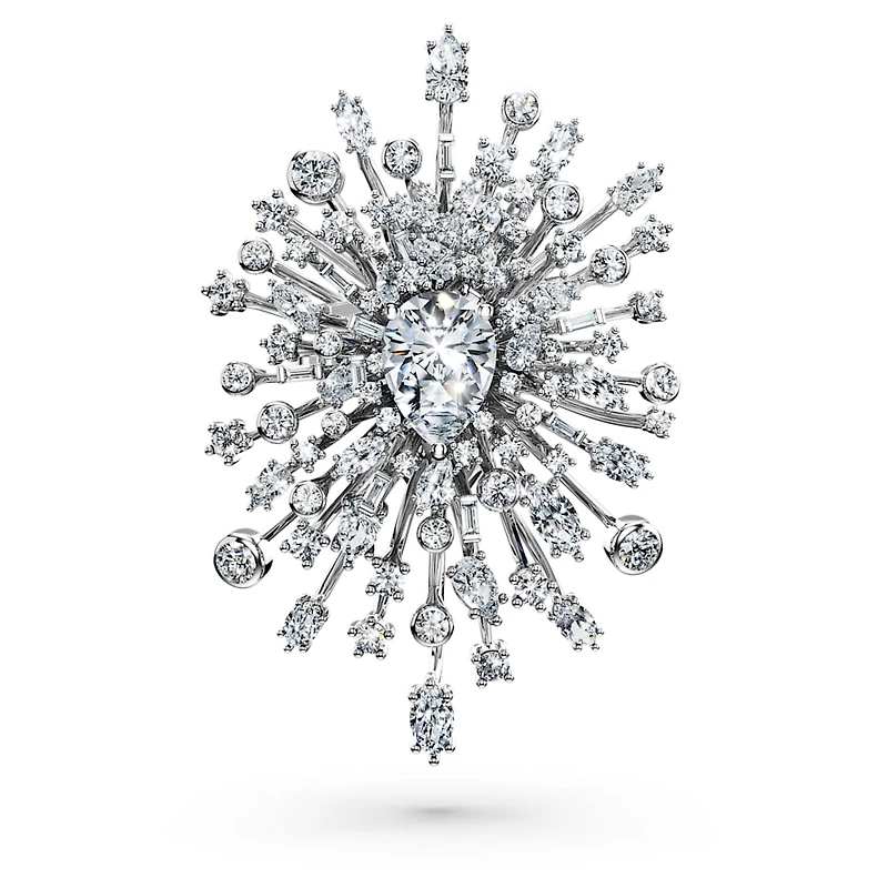 Galaxy brooch, Lab-grown diamonds 15.71 ct tw, Mixed shapes, 18K white gold by SWAROVSKI