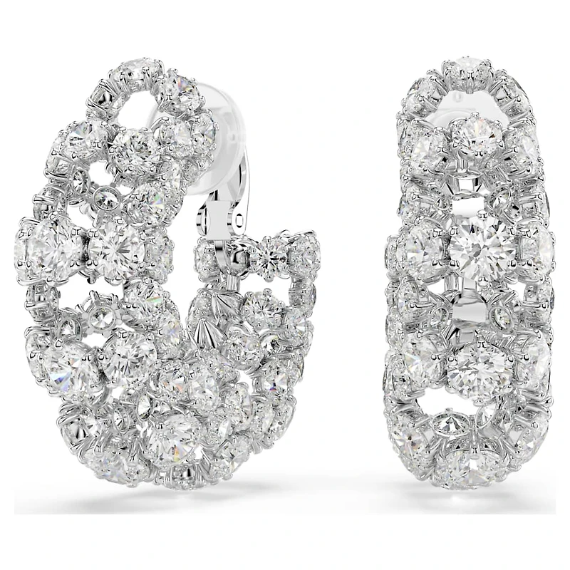 Constella clip earrings, Round cut, White, Rhodium plated by SWAROVSKI