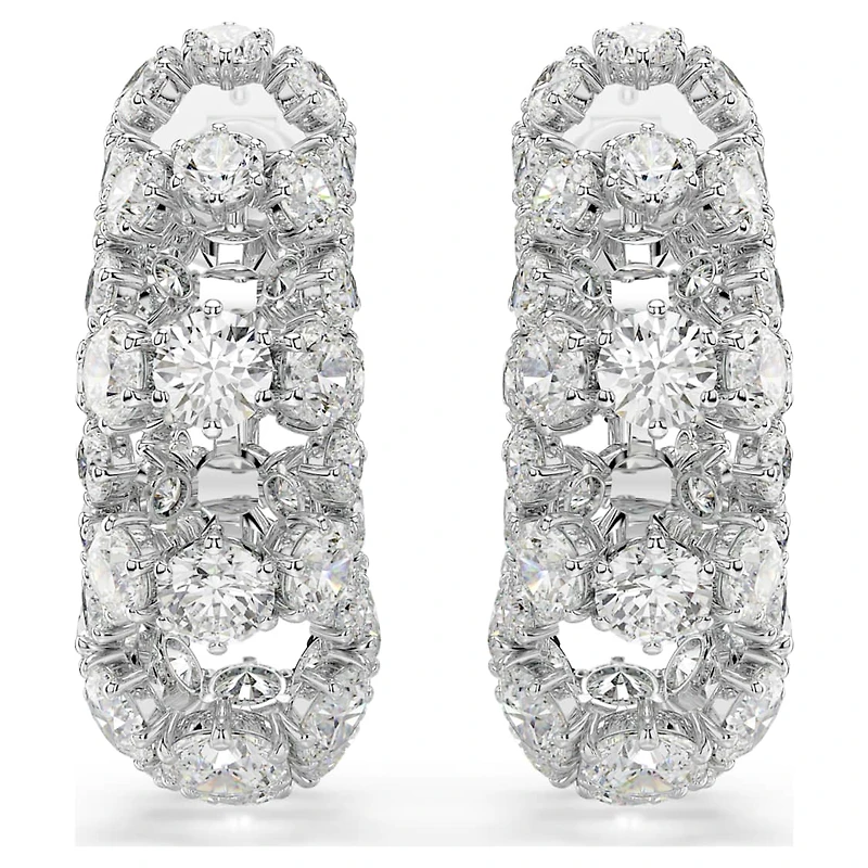 Constella clip earrings, Round cut, White, Rhodium plated by SWAROVSKI