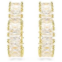 Matrix hoop earrings, Baguette cut, Heart, Small, White, Gold-tone plated by SWAROVSKI