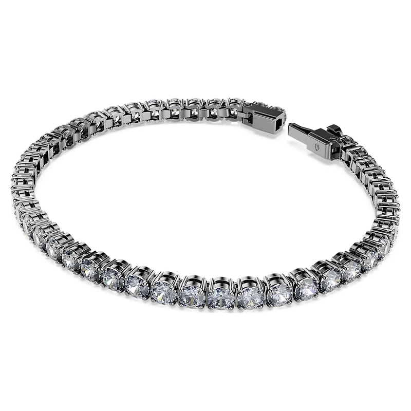 Matrix Tennis bracelet, Round cut, Gray, Ruthenium plated by SWAROVSKI