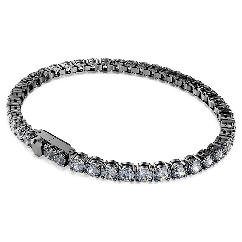 Matrix Tennis bracelet, Round cut, Gray, Ruthenium plated by SWAROVSKI