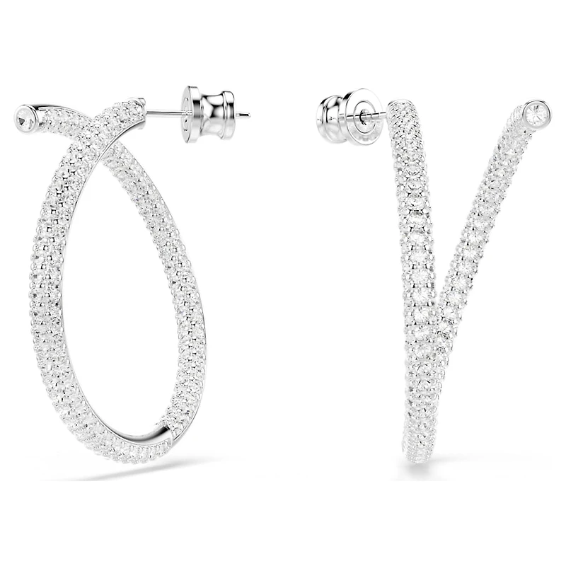 Dextera hoop earrings, Round cut, White, Rhodium plated by SWAROVSKI