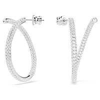 Dextera hoop earrings, Round cut, White, Rhodium plated by SWAROVSKI