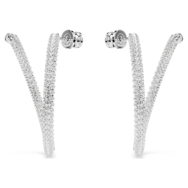 Dextera hoop earrings, Round cut, White, Rhodium plated by SWAROVSKI