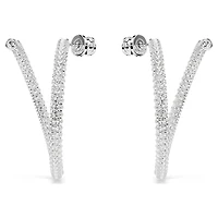Dextera hoop earrings, Round cut, White, Rhodium plated by SWAROVSKI