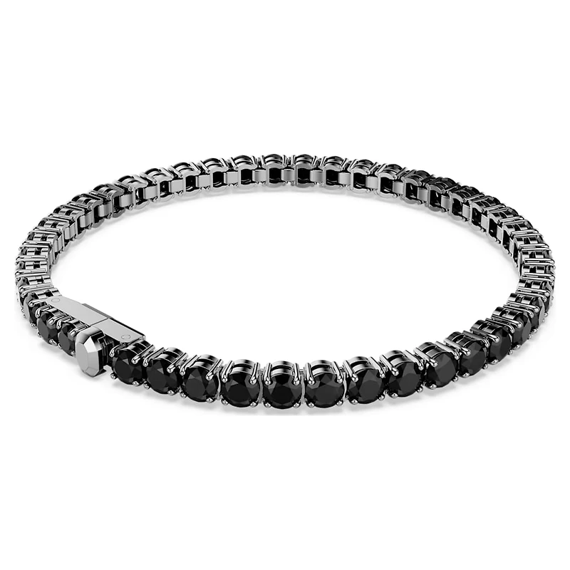 Matrix Tennis bracelet, Round cut, Black, Ruthenium plated by SWAROVSKI