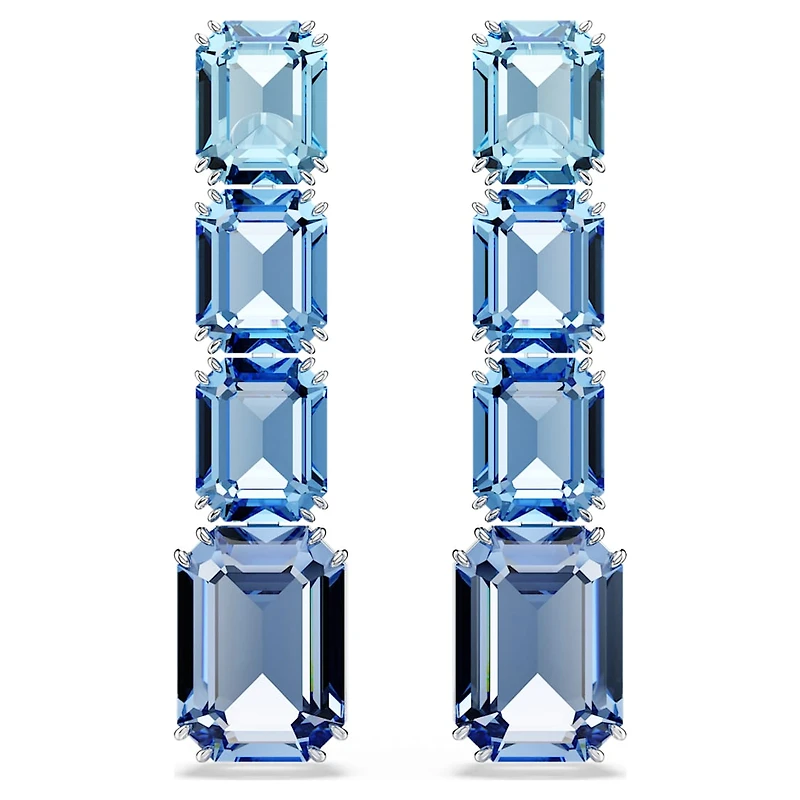 Millenia drop earrings, Octagon cut, Colour gradient, Blue, Rhodium plated by SWAROVSKI