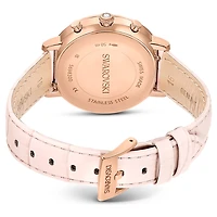 Matrix tennis chrono watch, Swiss Made, Leather strap, Pink, Rose gold-tone finish by SWAROVSKI