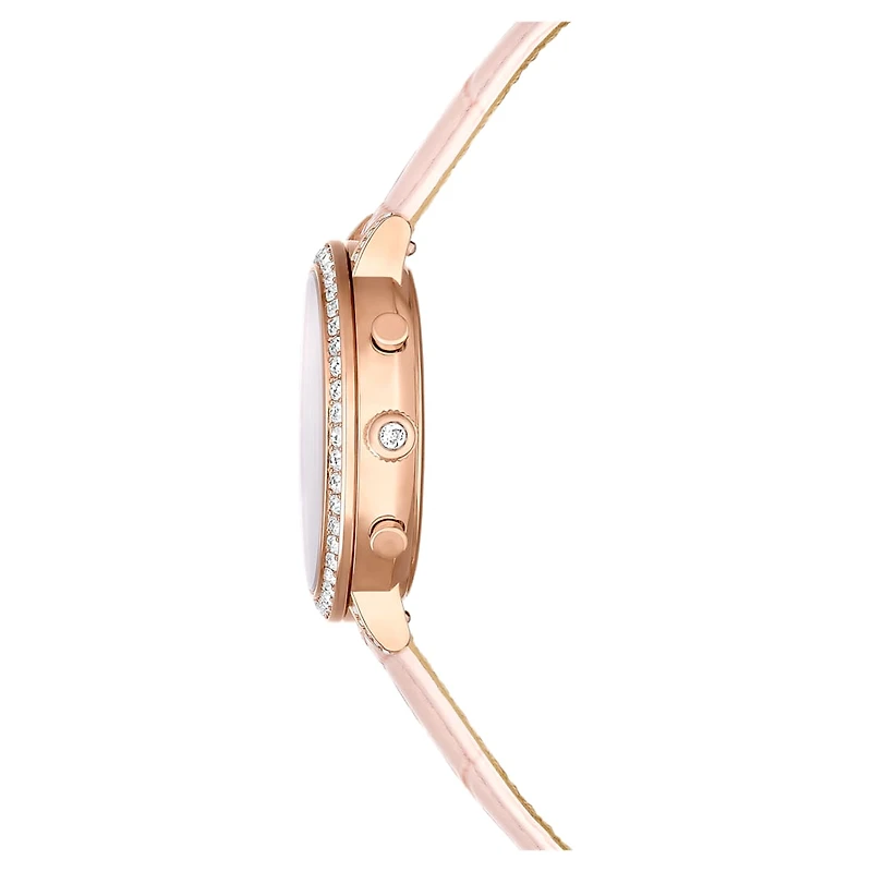 Matrix tennis chrono watch, Swiss Made, Leather strap, Pink, Rose gold-tone finish by SWAROVSKI