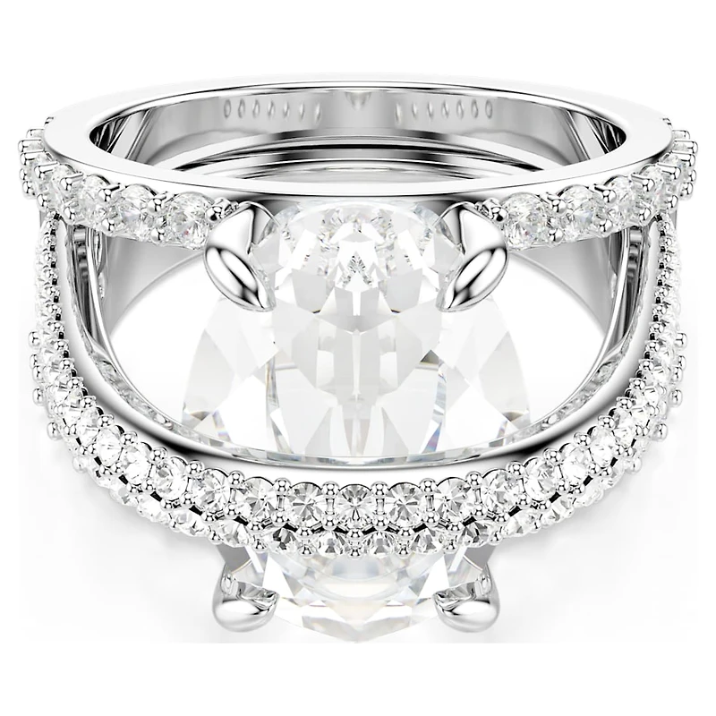 Hyperbola cocktail ring, Mixed cuts, White, Rhodium plated by SWAROVSKI
