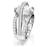 Hyperbola cocktail ring, Mixed cuts, White, Rhodium plated by SWAROVSKI