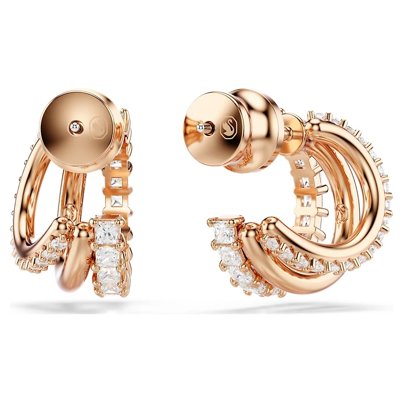 Hyperbola hoop earrings, Mixed cuts, Mini, White, Rose gold-tone plated by SWAROVSKI