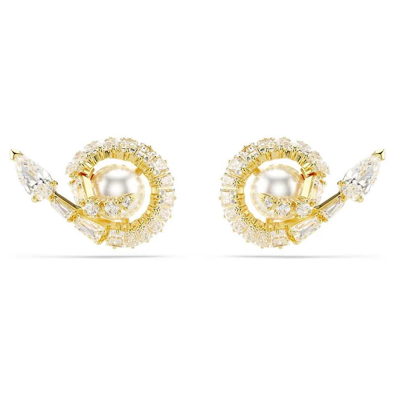 Snake stud earrings, Crystal pearl, Mixed cuts, Year of the Snake, White, Gold-tone plated by SWAROVSKI