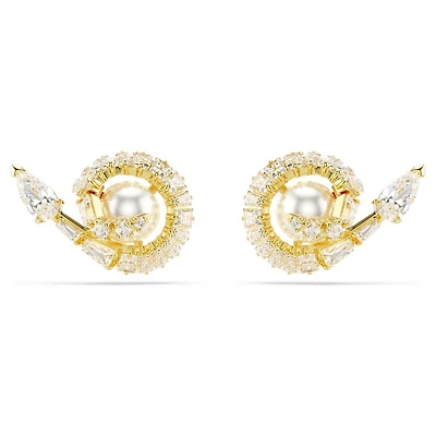 Snake stud earrings, Crystal pearl, Mixed cuts, Year of the Snake, White, Gold-tone plated by SWAROVSKI