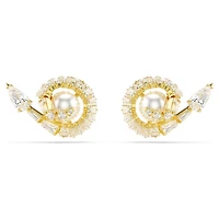 Snake stud earrings, Crystal pearl, Mixed cuts, Year of the Snake, White, Gold-tone plated by SWAROVSKI