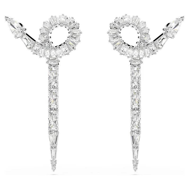Snake drop earrings, Mixed cuts, Year of the Snake, White, Rhodium plated by SWAROVSKI