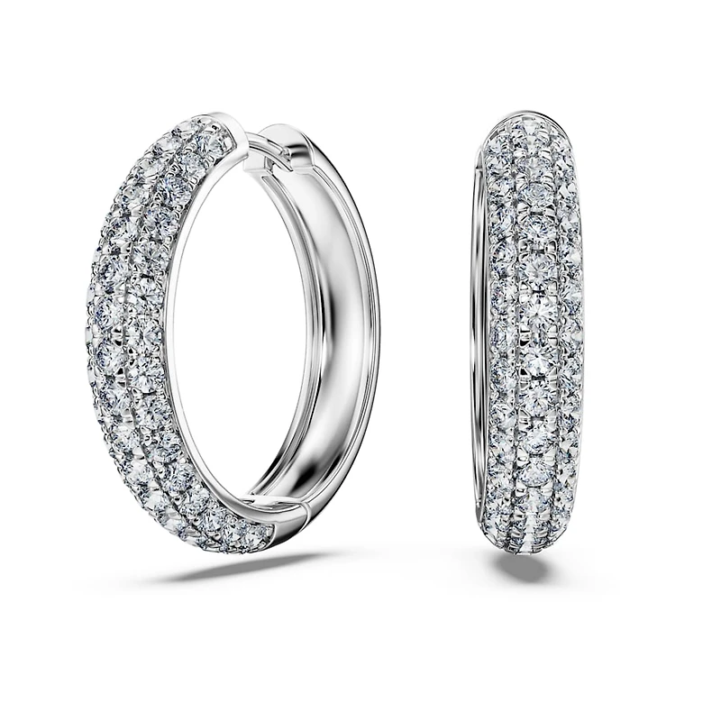 Eternity hoop earrings, Lab-grown diamonds 2 ct tw, Round shape, 14K white gold by SWAROVSKI