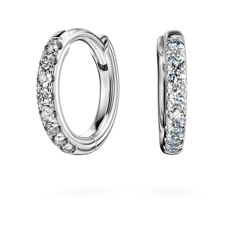 Eternity hoop earrings, Lab-grown diamonds 0.1 ct tw, Round shape, Small, 14K white gold by SWAROVSKI