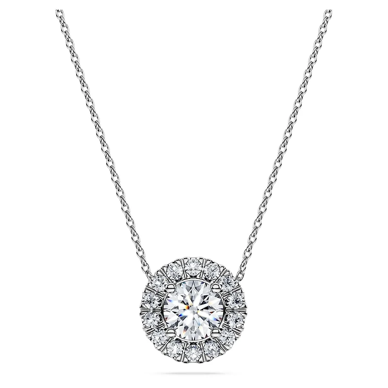 Eternity halo solitaire pendant, Lab-grown diamonds 1 ct tw, Round shape, 14K white gold by SWAROVSKI