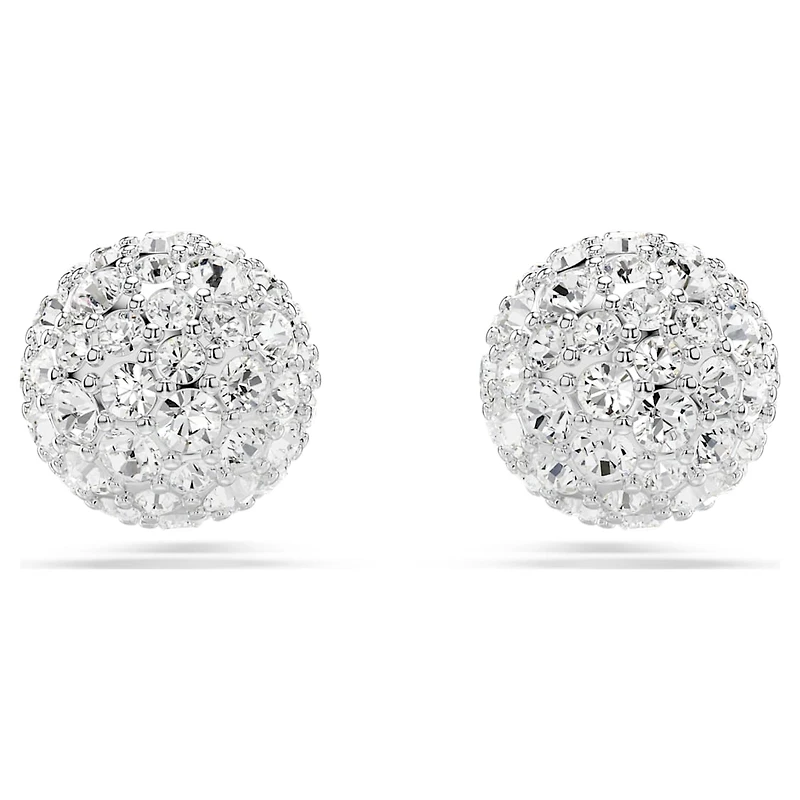Dextera stud earrings, Round cut, Sphere, White, Rhodium plated by SWAROVSKI