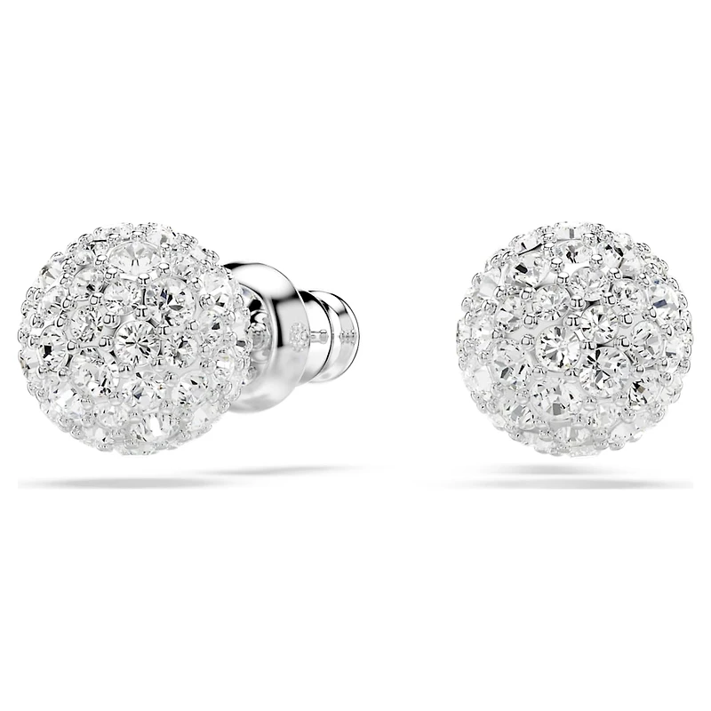 Dextera stud earrings, Round cut, Sphere, White, Rhodium plated by SWAROVSKI