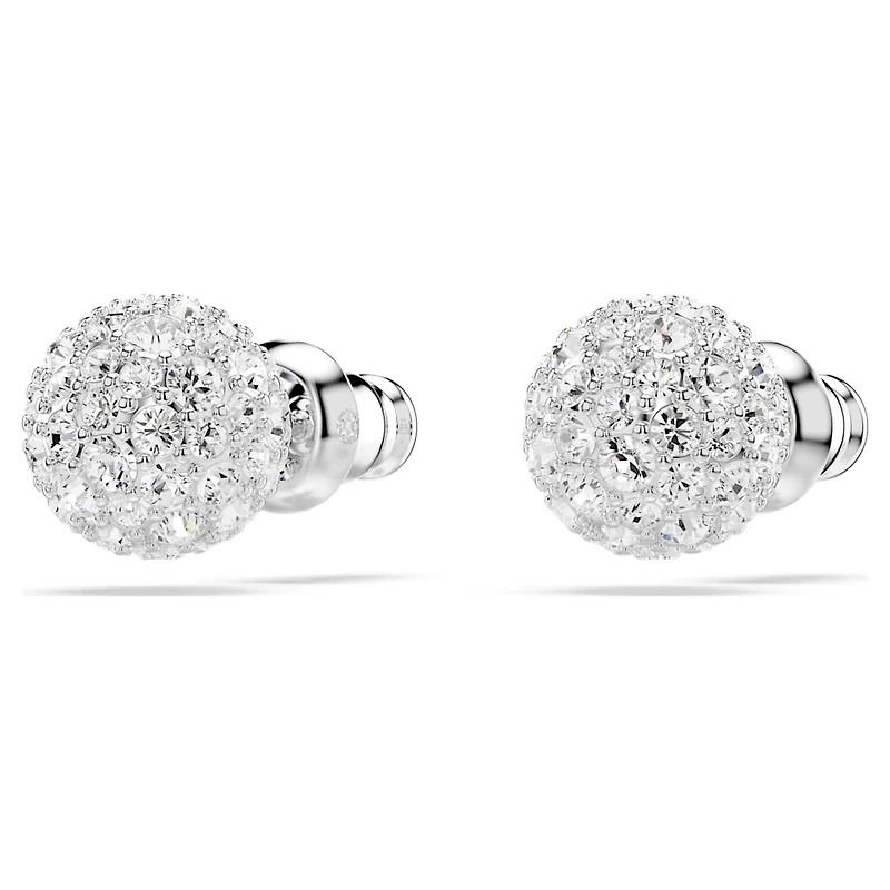 Dextera stud earrings, Round cut, Sphere, White, Rhodium plated by SWAROVSKI