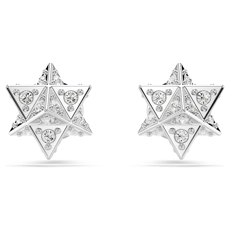 Dextera stud earrings, Round cut, Star, White, Rhodium plated by SWAROVSKI