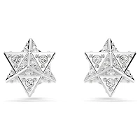 Dextera stud earrings, Round cut, Star, White, Rhodium plated by SWAROVSKI