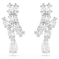 Matrix drop earrings, Mixed cuts, White, Rhodium plated by SWAROVSKI