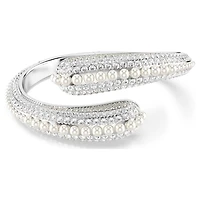 Sublima cuff, Crystal pearl, Round cut, White, Rhodium plated by SWAROVSKI