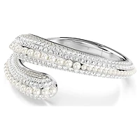Sublima cuff, Crystal pearl, Round cut, White, Rhodium plated by SWAROVSKI