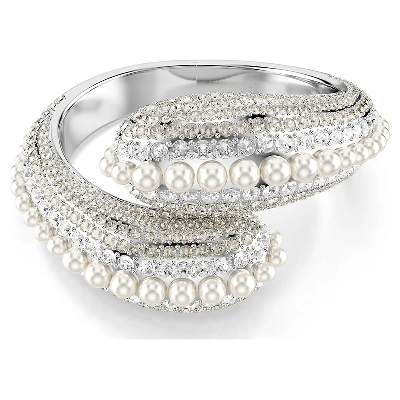 Sublima cuff, Statement, Crystal pearl, Round cut, White, Rhodium plated by SWAROVSKI